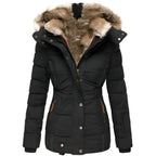 Women’s Hooded Puffer Jacket Quilted Winter Coat with Fur Lining