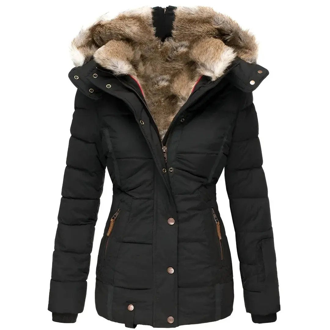 Women’s Hooded Puffer Jacket Quilted Winter Coat with Fur Lining