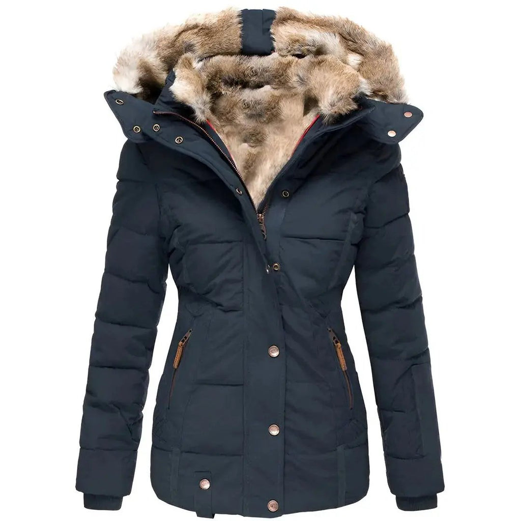 Women’s Hooded Puffer Jacket Quilted Winter Coat with Fur Lining