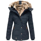 Women’s Hooded Puffer Jacket Quilted Winter Coat with Fur Lining