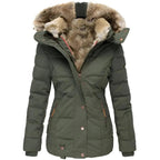 Women’s Hooded Puffer Jacket Quilted Winter Coat with Fur Lining