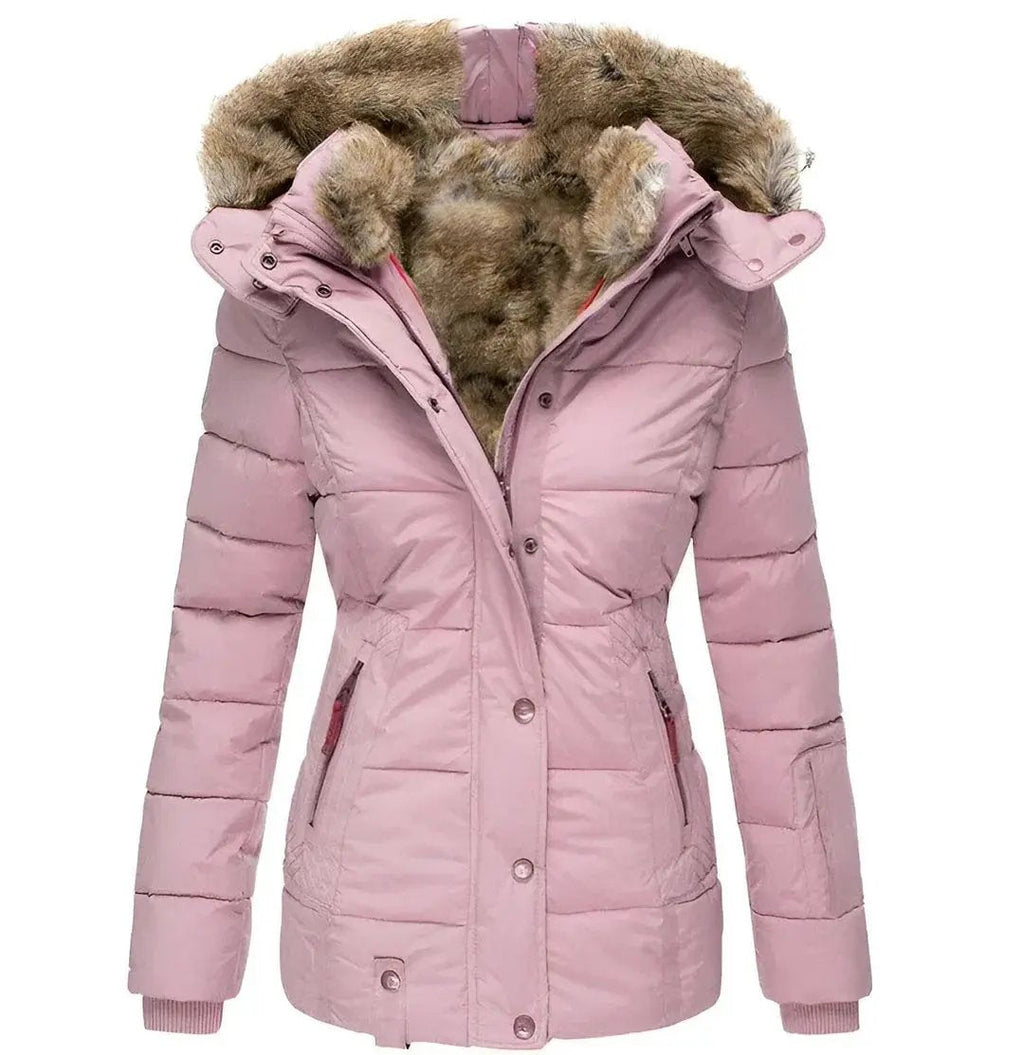 Women’s Hooded Puffer Jacket Quilted Winter Coat with Fur Lining