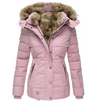 Women’s Hooded Puffer Jacket Quilted Winter Coat with Fur Lining