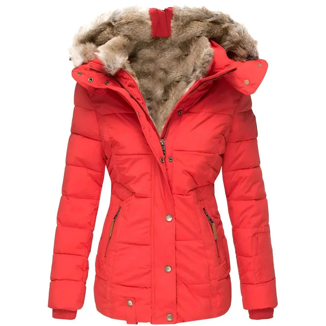 Women’s Hooded Puffer Jacket Quilted Winter Coat with Fur Lining