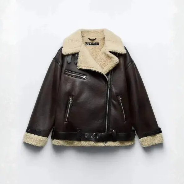Women's Leather Aviator Jacket for Casual Outwear