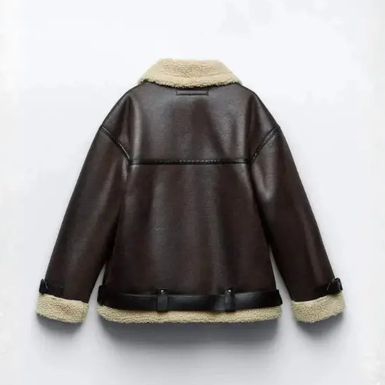 Women’s Aviator Jacket Faux Leather Shearling Lined Zip-Up Coat