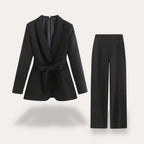 Women’s Blazer and Wide Leg Trousers Suit Set with Tie Waist