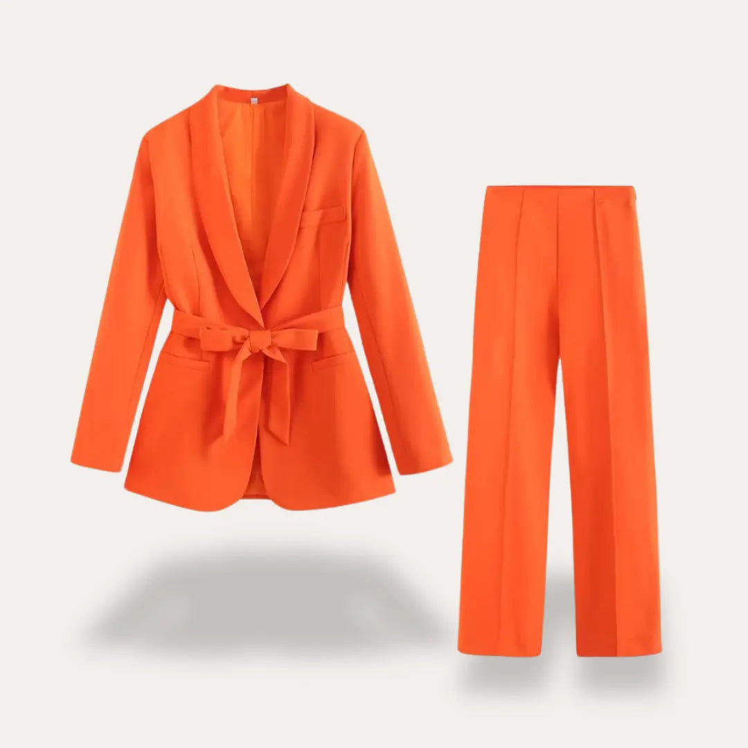 Women’s Blazer and Wide Leg Trousers Suit Set with Tie Waist