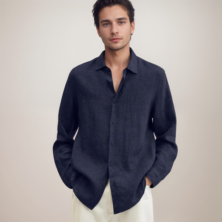 Men's Linen Button-Up Shirt Long Sleeve Casual Shirt