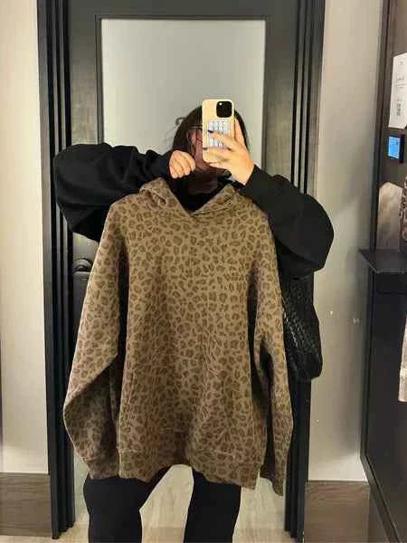 Leopard Print Unisex Hoodie Casual Streetwear Pullover Sweatshirt