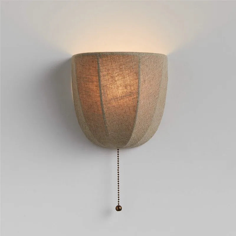 Wall Sconce with Linen Shade & Pull Chain Bedside Light
