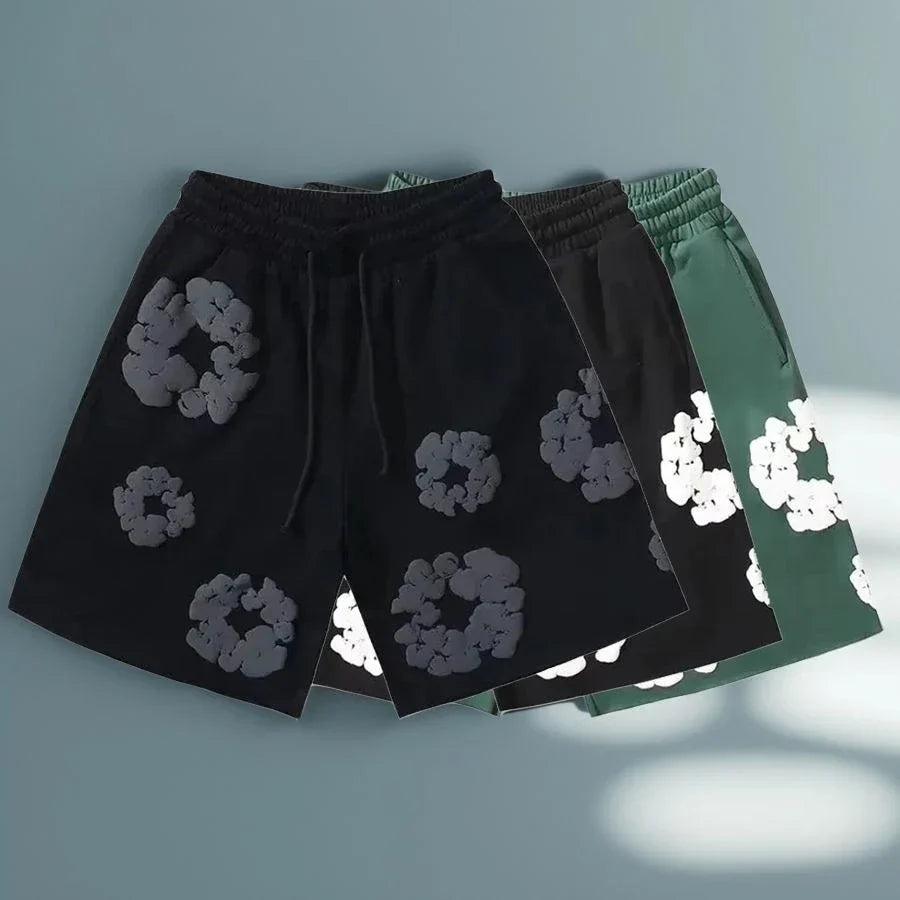 Floral Print Denim Shorts Pants