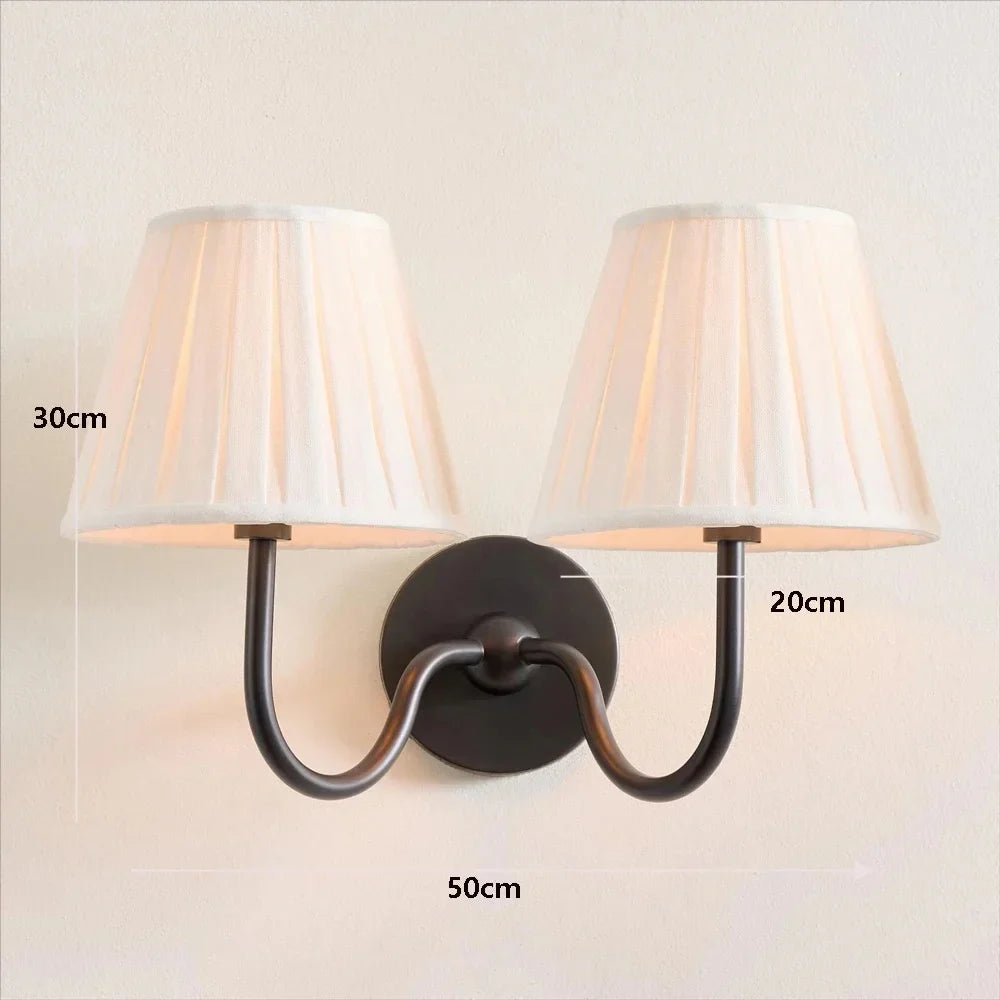 Double Wall Light with Linen Shades French Farmhouse Sconce