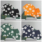 Men's Cotton Flower 3D Print Denim Shorts Set
