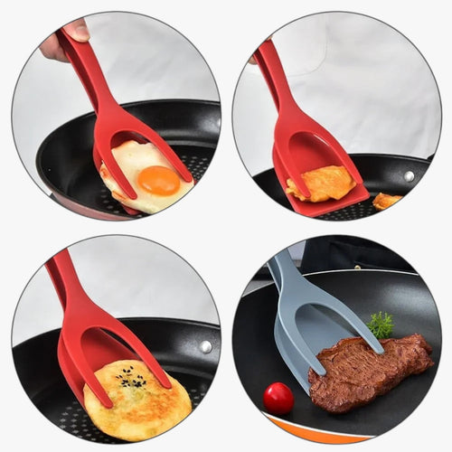 2-in-1 Silicone Spatula Tongs Non-Stick Cooking Utensil Tool