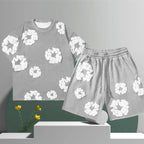 Men's Cotton Flower 3D Print Denim Shorts Set