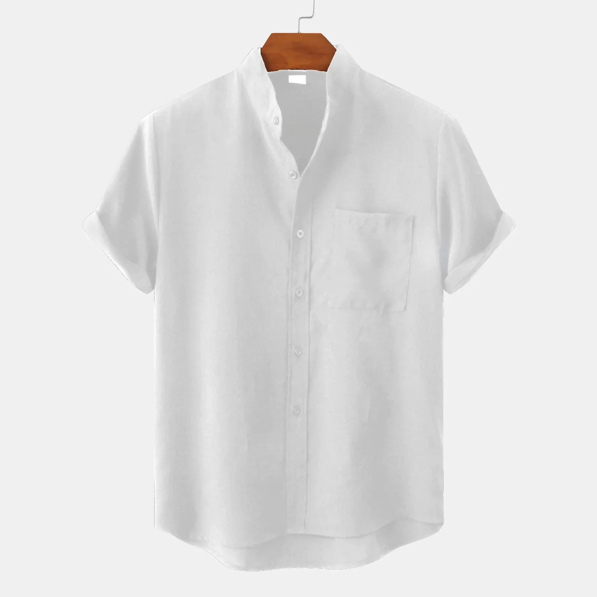 Men's Short Sleeve Collarless Button Up Shirt Linen Blend