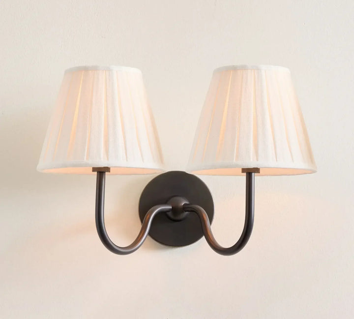 Double Wall Light with Linen Shades French Farmhouse Sconce