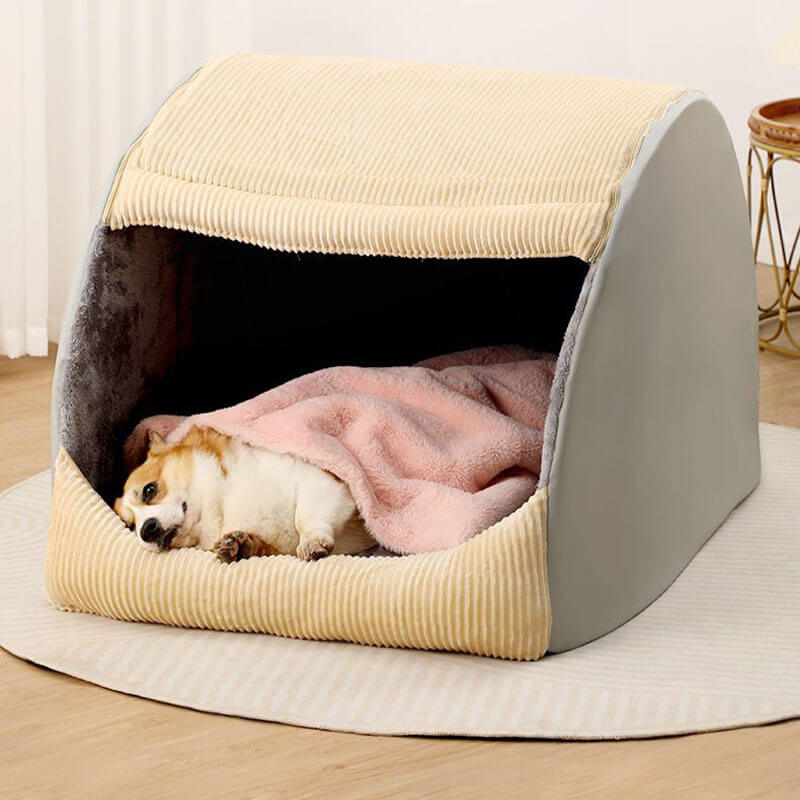 Cozy Covered Dog Bed Soft Plush Pet House for Small Dogs
