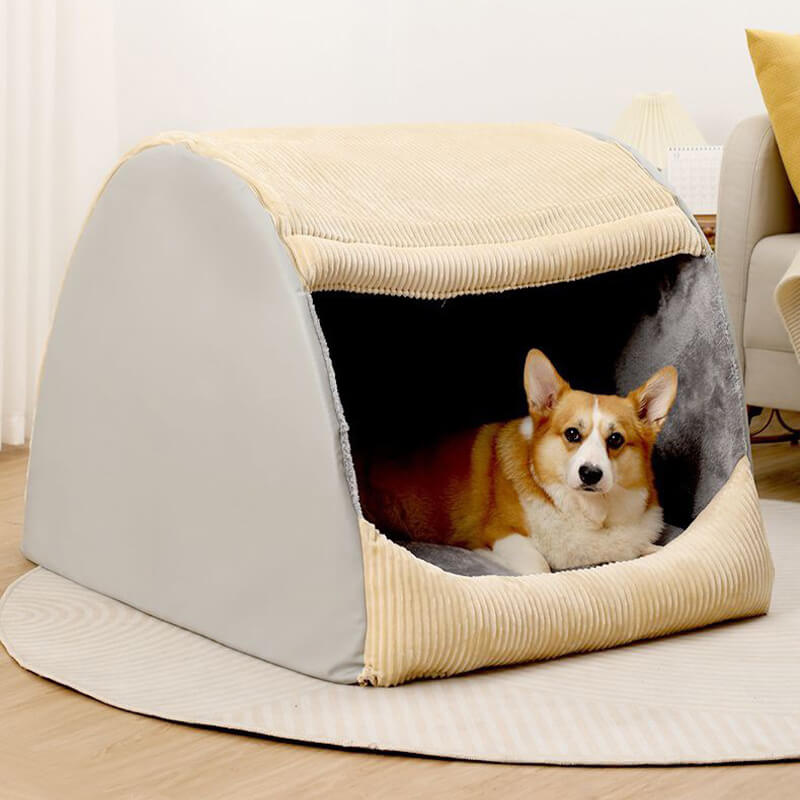 Cozy Covered Dog Bed Soft Plush Pet House for Small Dogs