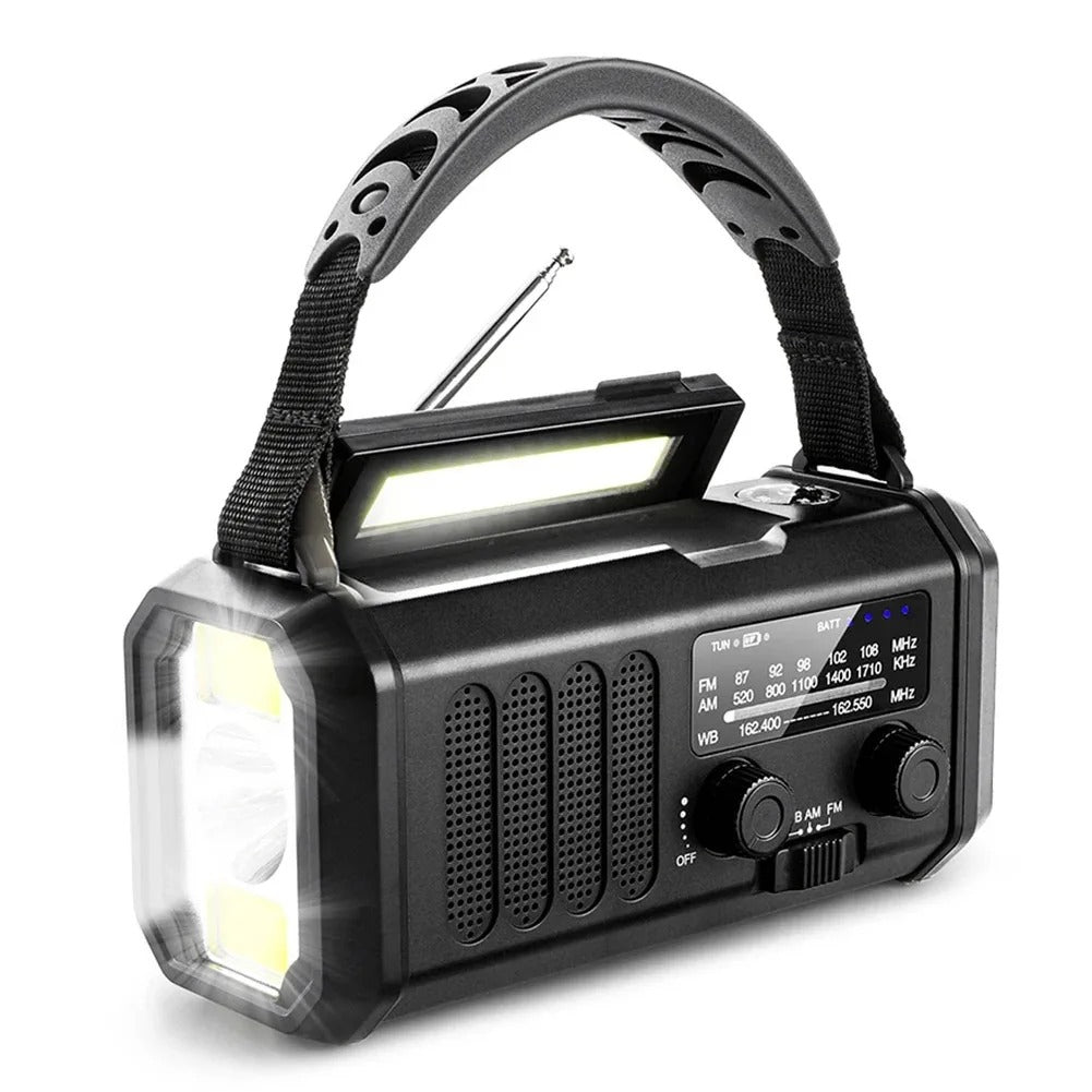 Emergency Weather Radio Solar Hand Crank USB LED Light 10000mAh