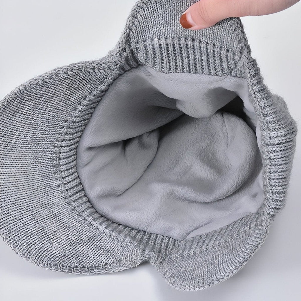 Winter Knit Hat with Ear Flaps & Visor Warm Outdoor Cap