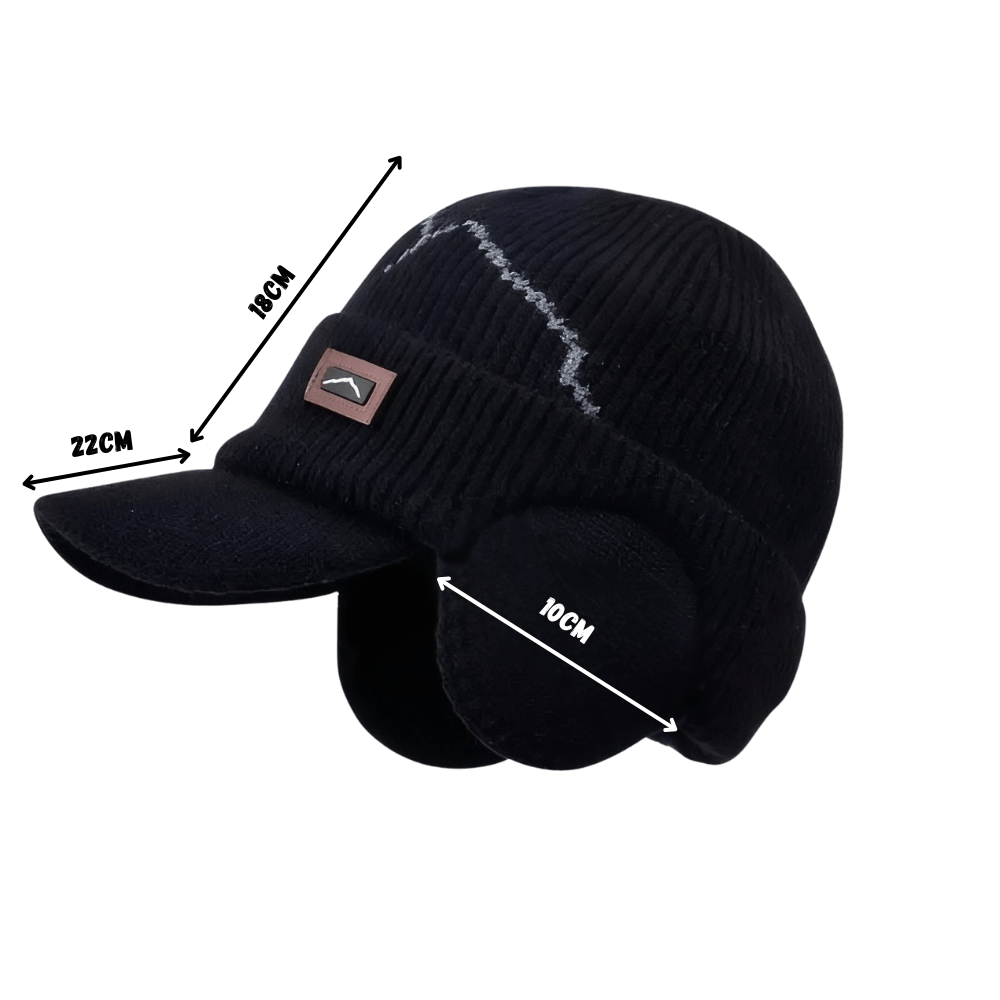 Winter Knit Hat with Ear Flaps & Visor Warm Outdoor Cap