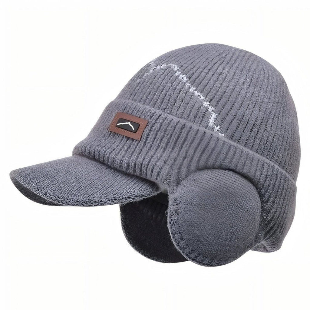 Winter Knit Hat with Ear Flaps & Visor Warm Outdoor Cap