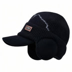 Winter Knit Hat with Ear Flaps & Visor Warm Outdoor Cap
