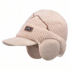 Winter Knit Hat with Ear Flaps & Visor Warm Outdoor Cap