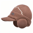 Winter Knit Hat with Ear Flaps & Visor Warm Outdoor Cap