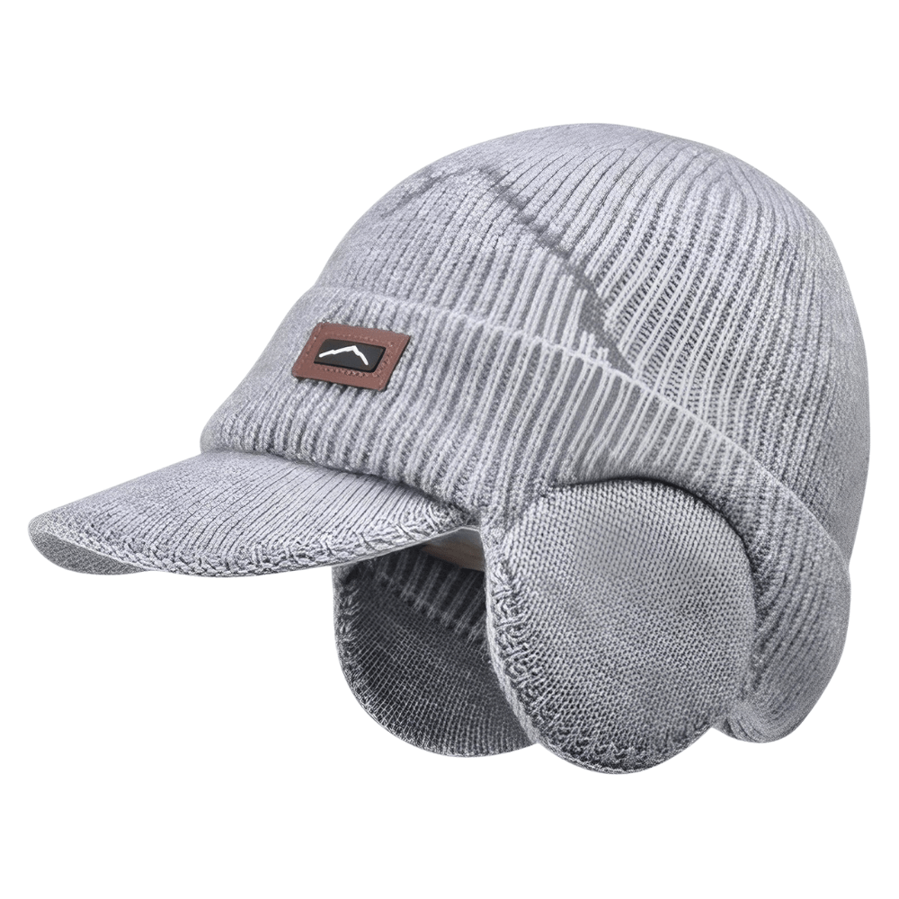 Winter Knit Hat with Ear Flaps & Visor Warm Outdoor Cap
