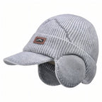 Winter Knit Hat with Ear Flaps & Visor Warm Outdoor Cap