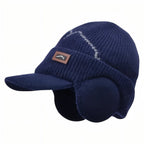 Winter Knit Hat with Ear Flaps & Visor Warm Outdoor Cap