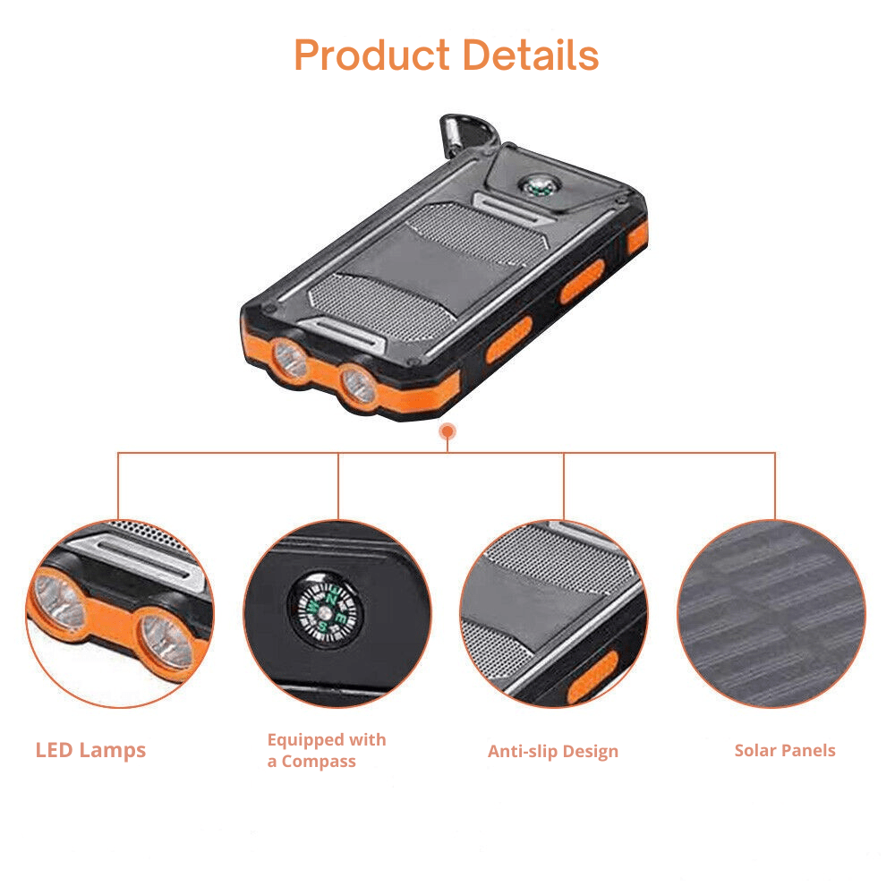 10000mAh Solar Power Bank Dual USB Outdoor Charger with Light