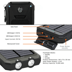 10000mAh Solar Power Bank Dual USB Outdoor Charger with Light