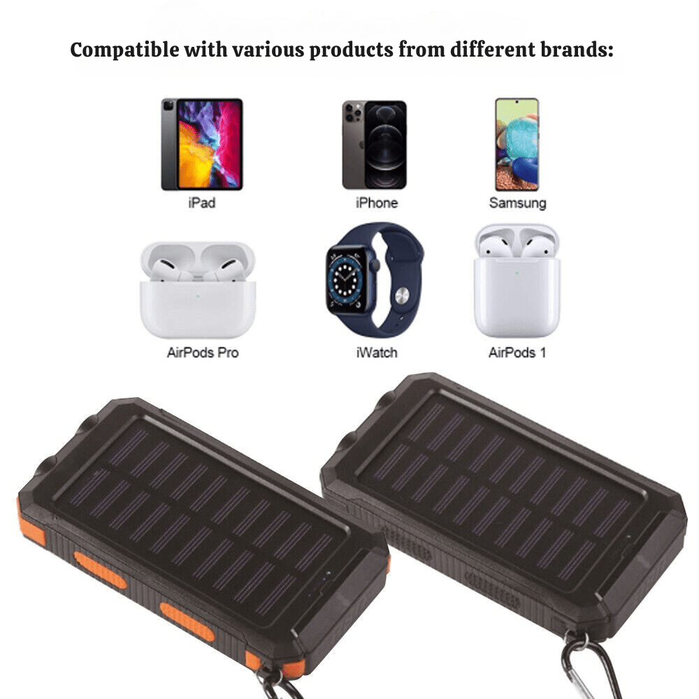 10000mAh Solar Power Bank Dual USB Outdoor Charger with Light