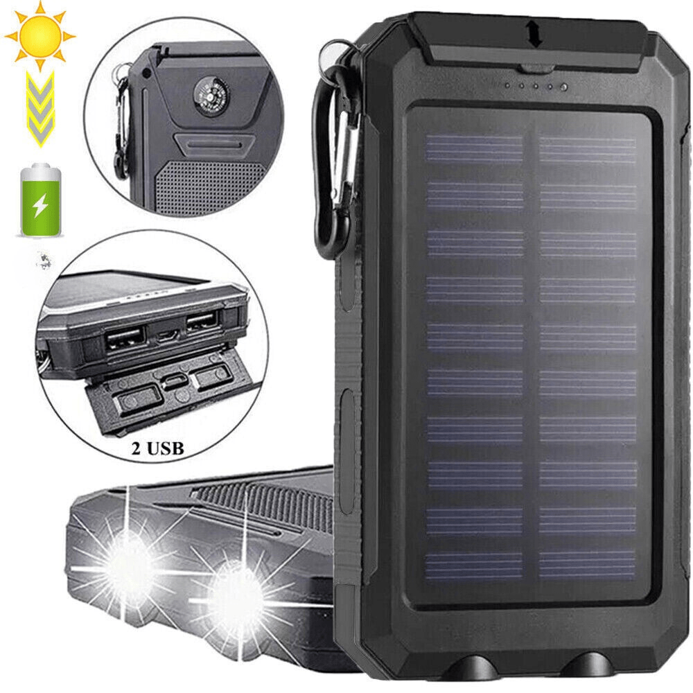 10000mAh Solar Power Bank Dual USB Outdoor Charger with Light