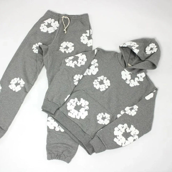 Printed Denim Tracksuit Set for Men and Women Casual Streetwear