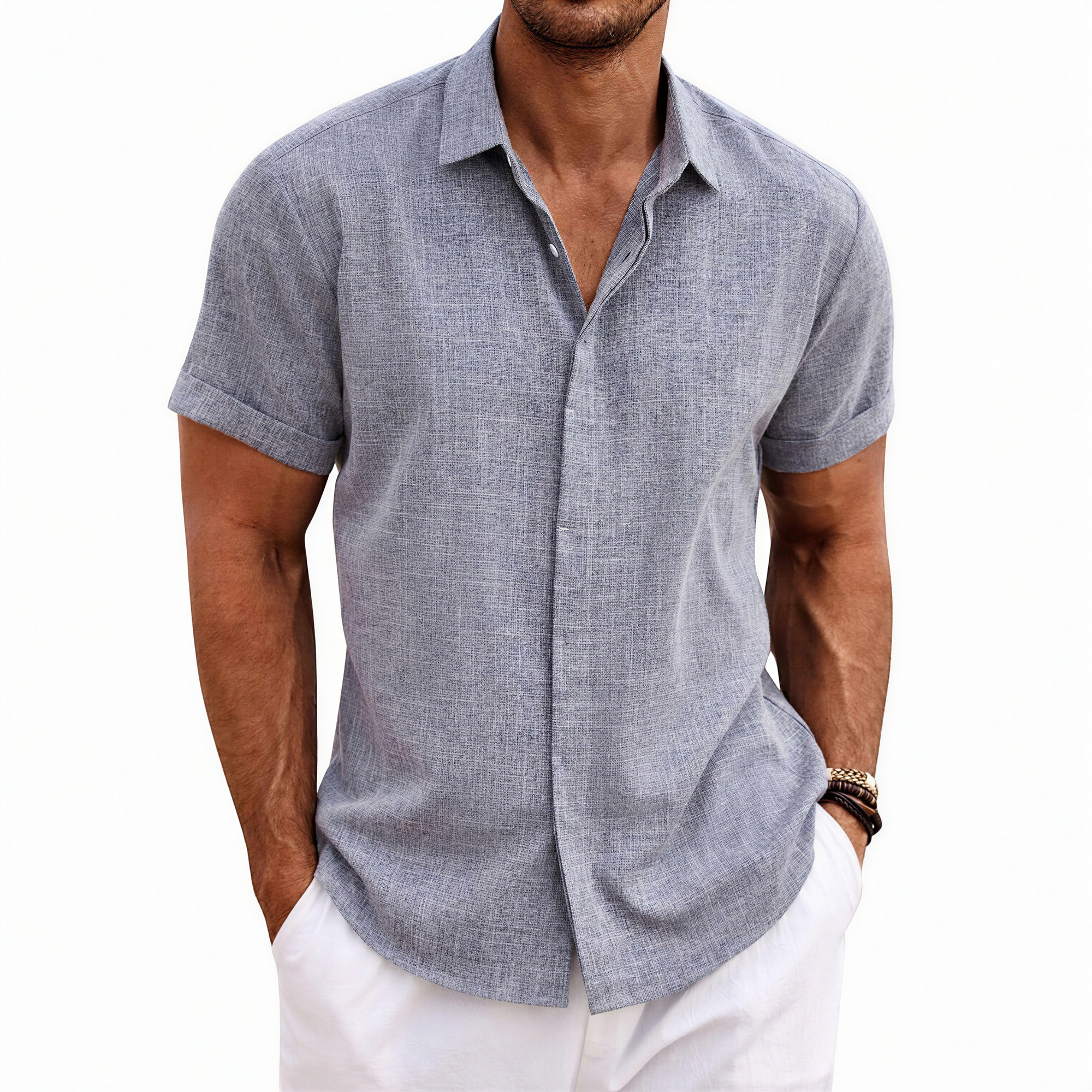 Men's Short Sleeve Button Up Linen Shirt