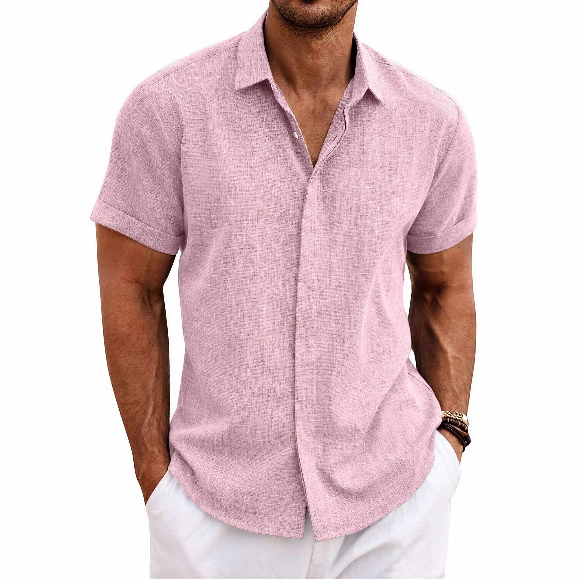 Men's Short Sleeve Button Up Linen Shirt