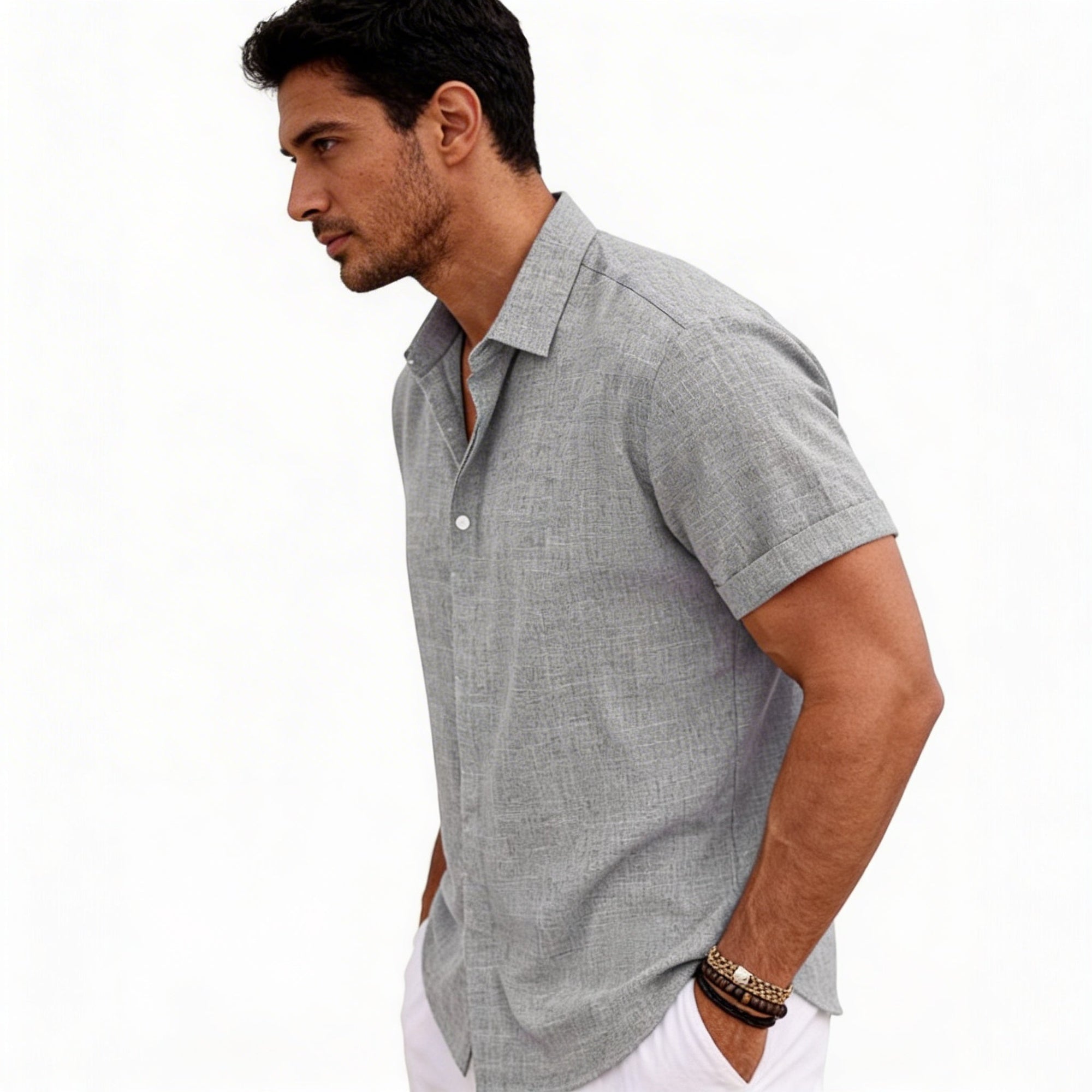Men's Short Sleeve Button Up Linen Shirt