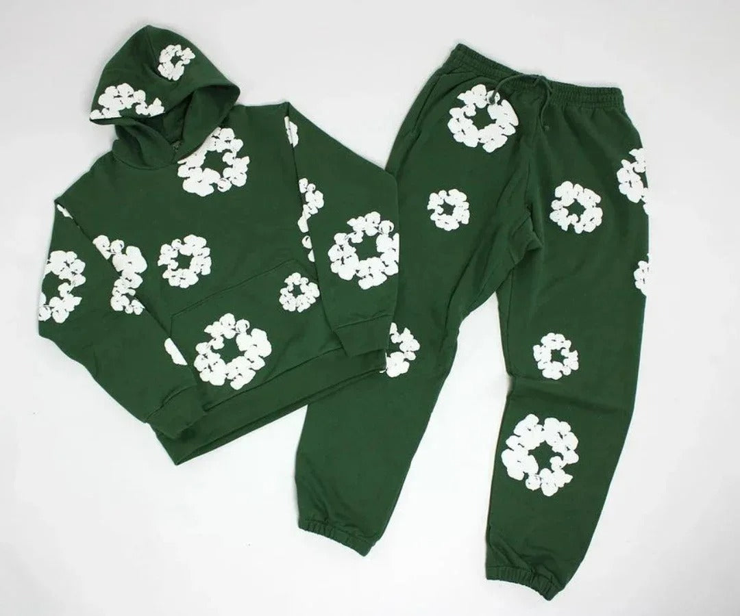Printed Denim Tracksuit Set for Men and Women Casual Streetwear