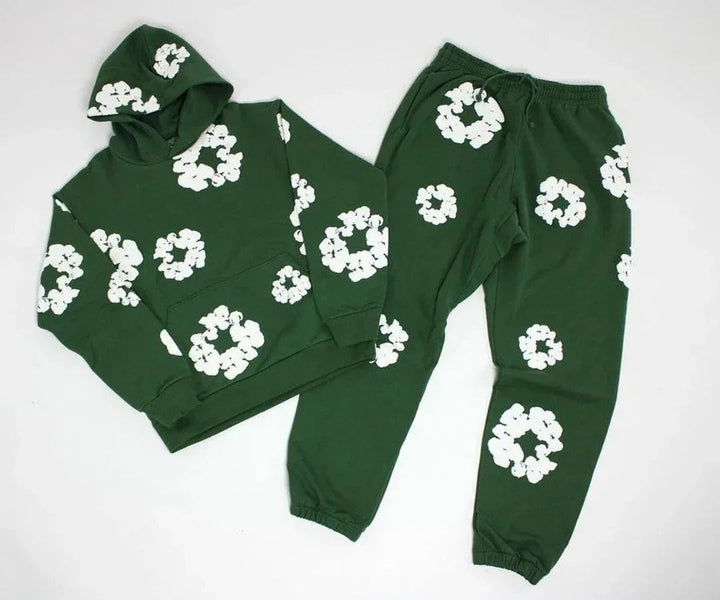 Printed Denim Tracksuit Set for Men and Women Casual Streetwear