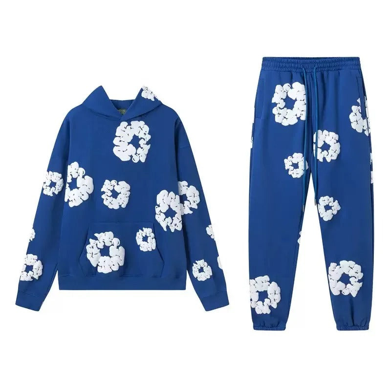 Printed Denim Tracksuit Set for Men and Women Casual Streetwear