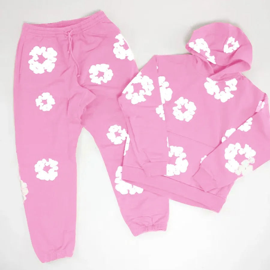 Printed Denim Tracksuit Set for Men and Women Casual Streetwear