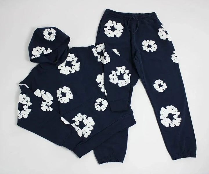 Printed Denim Tracksuit Set for Men and Women Casual Streetwear