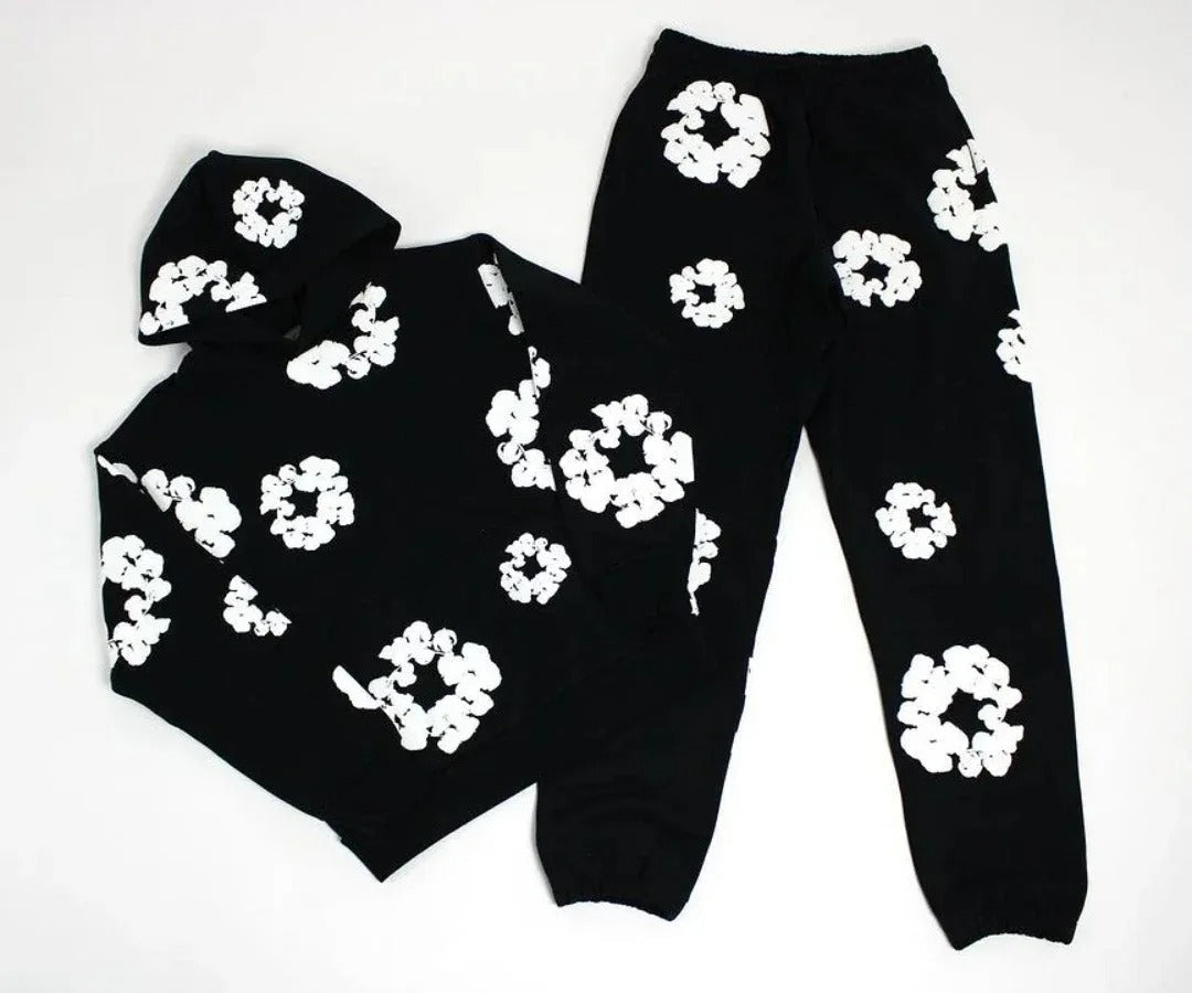 Printed Denim Tracksuit Set for Men and Women Casual Streetwear