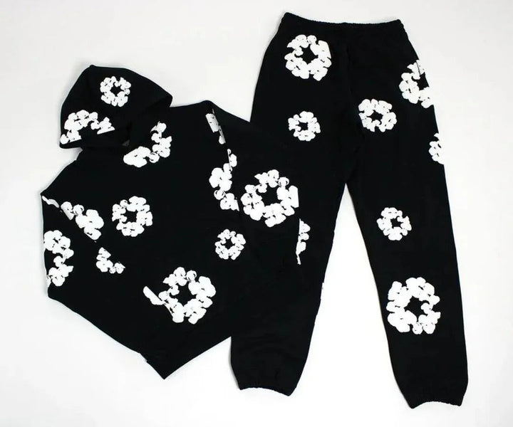 Printed Denim Tracksuit Set for Men and Women Casual Streetwear