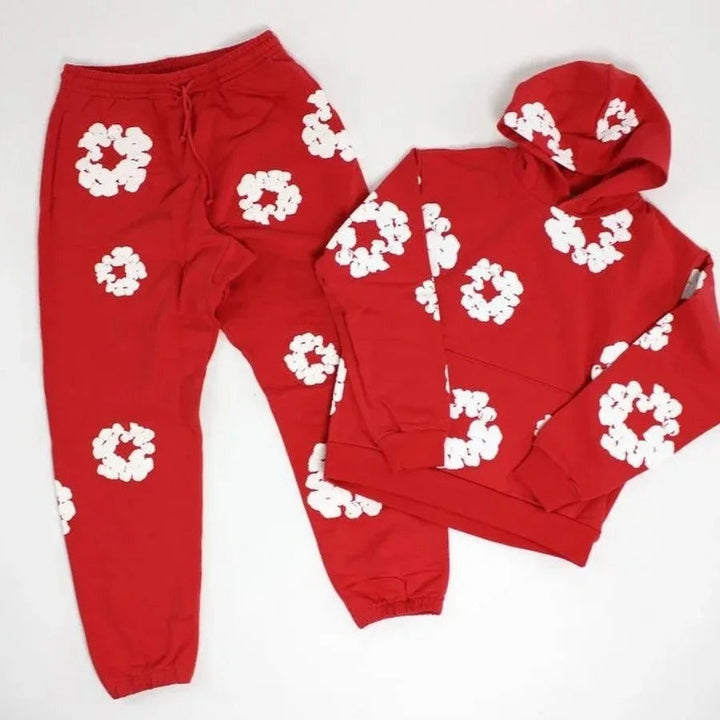 Printed Denim Tracksuit Set for Men and Women Casual Streetwear